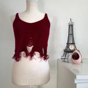 Sweet Fashion | Burgundy Ribbed Knit Crop Tank Top | Size XS/S